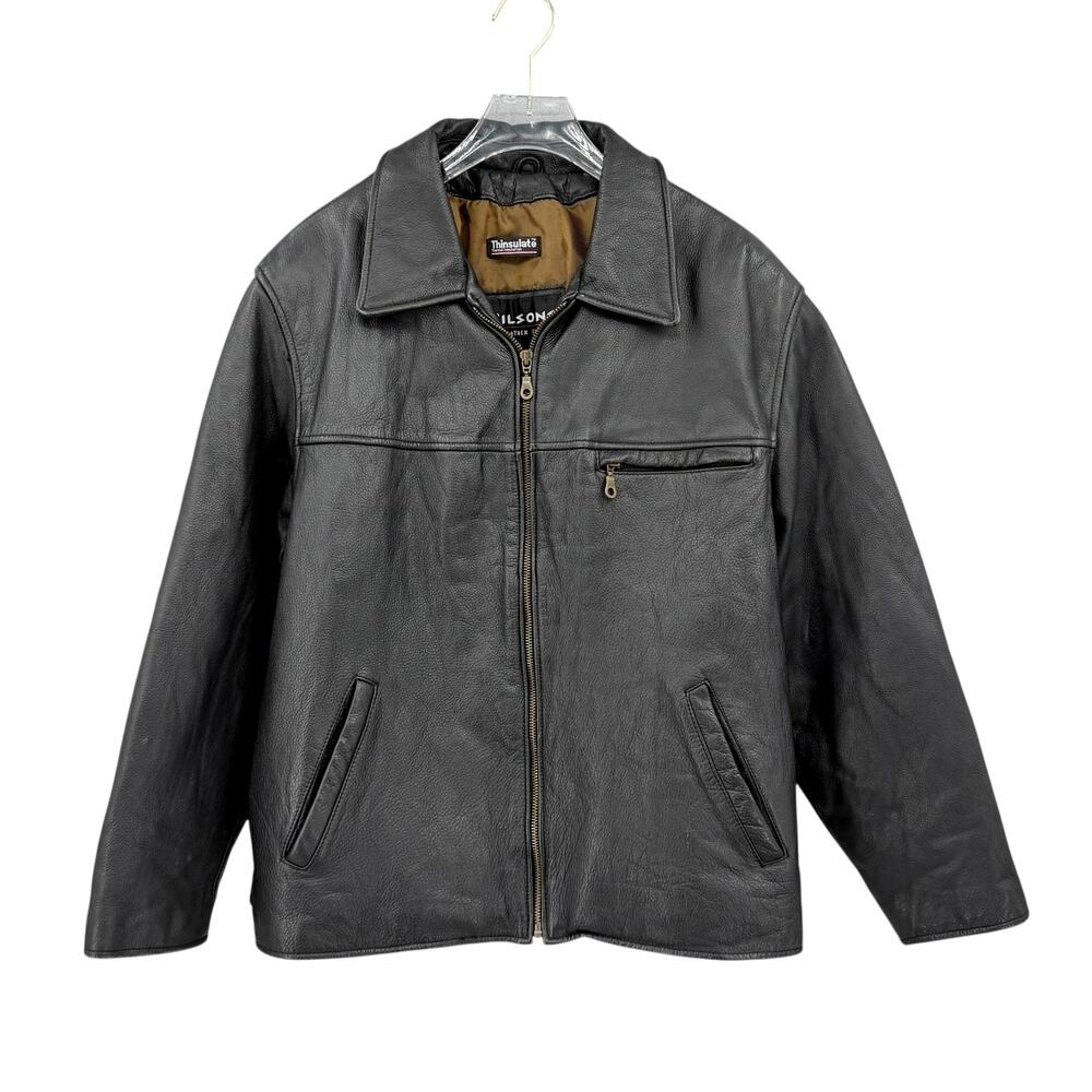 Wilson’s Men's Sz 44 Black Leather Thinsulate Lined Zip Up Heavyweight Coat